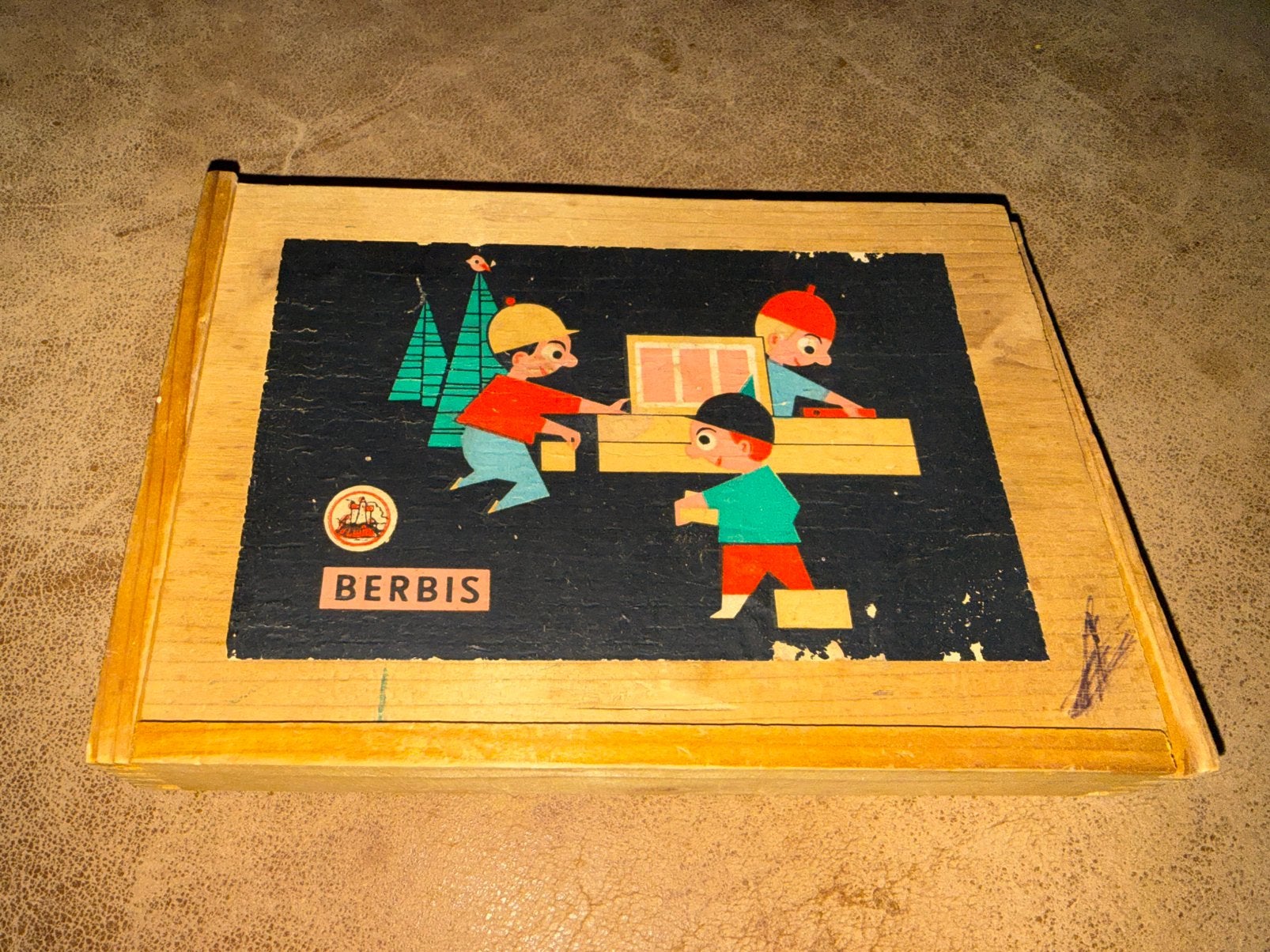 Vintage retro Berbis houten blokken bouwdoos bouwblokken, Ophalen of Verzenden, Gebruikt