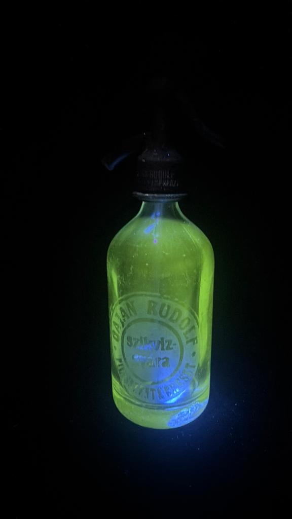 Transparante groene spuitwater fles, Antiek en Kunst, Ophalen of Verzenden