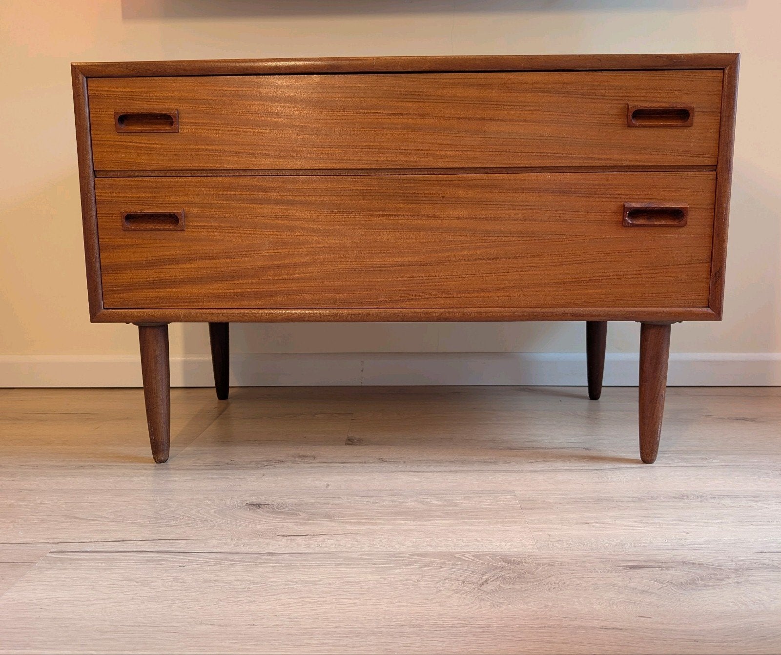 Vintage retro mid-century massief teak ladekast, Ophalen, Gebruikt, 25 tot 50 cm, Minder dan 100 cm