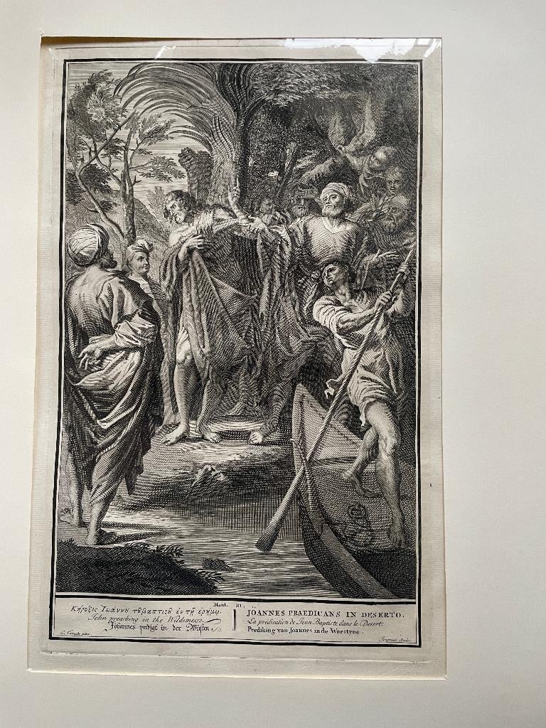 Gravure Bijbel: St. John predikt 1730, Antiek en Kunst, 33 cm, Religie, Ophalen of Verzenden, 50 cm