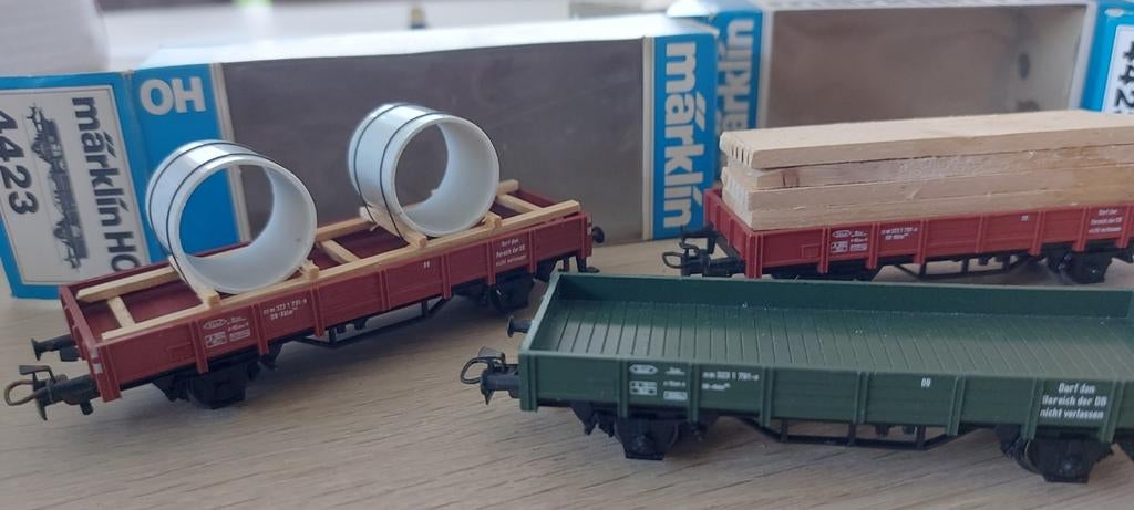 3 Märklin DB lageboordwagens met lading artnr 4433 ovp, Wisselstroom, Wagon, Ophalen of Verzenden, Zo goed als nieuw