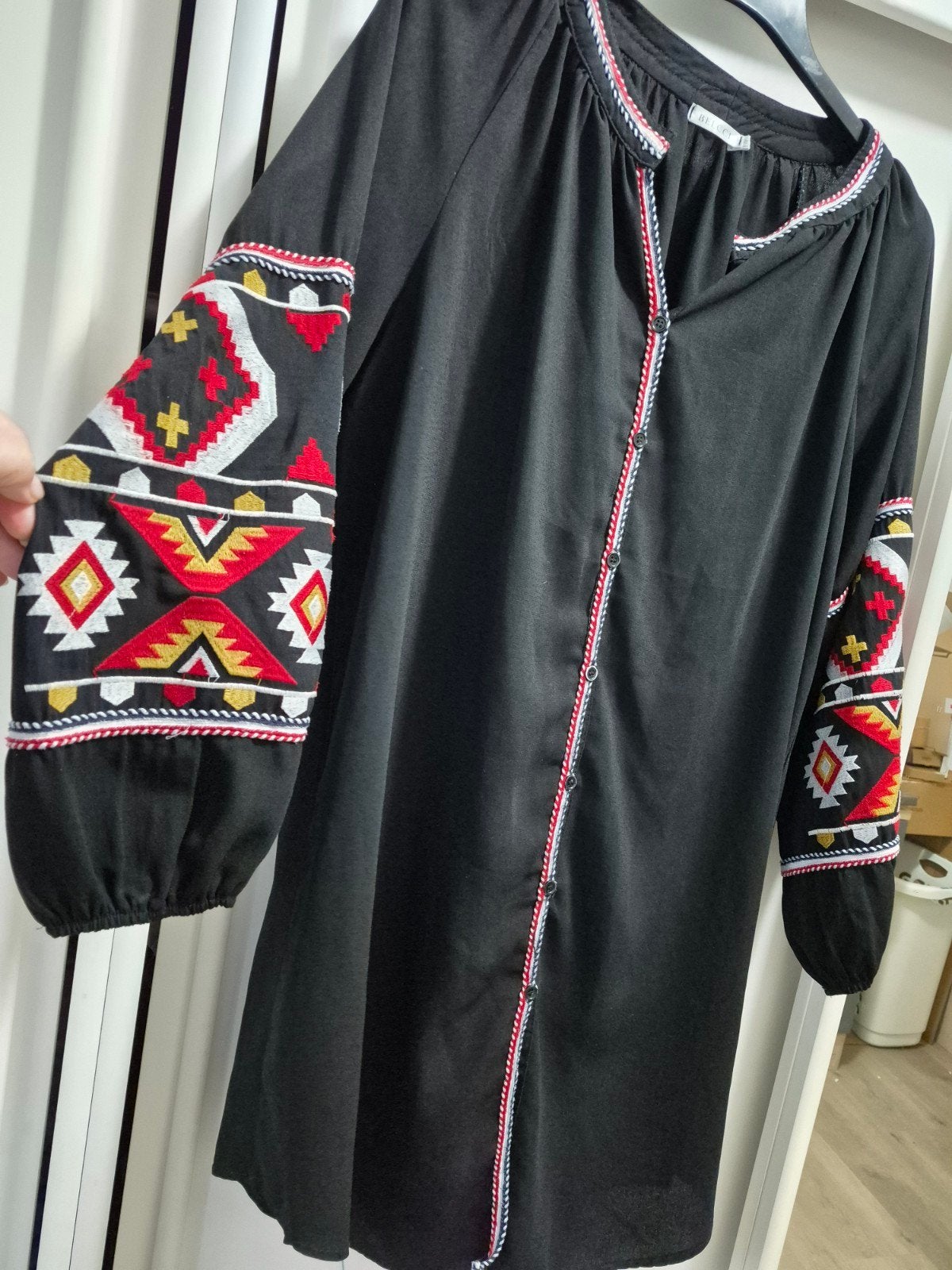 Zwarte doorknoop jurk , tuniek  ikat borduursels - Aztec xl, Belcci, Zwart, Maat 46/48 (XL) of groter, Nieuw