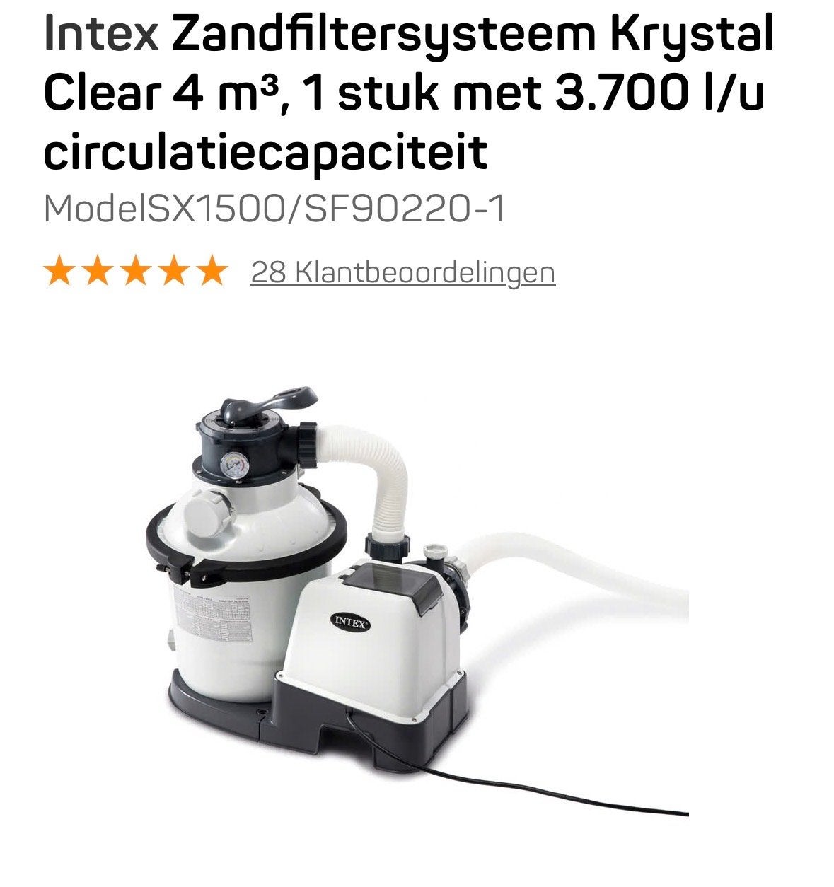 Intex Zandfiltersysteem Krystal Clear 4 m³, Tuin en Terras, Ophalen, Nieuw, Zwembadpomp