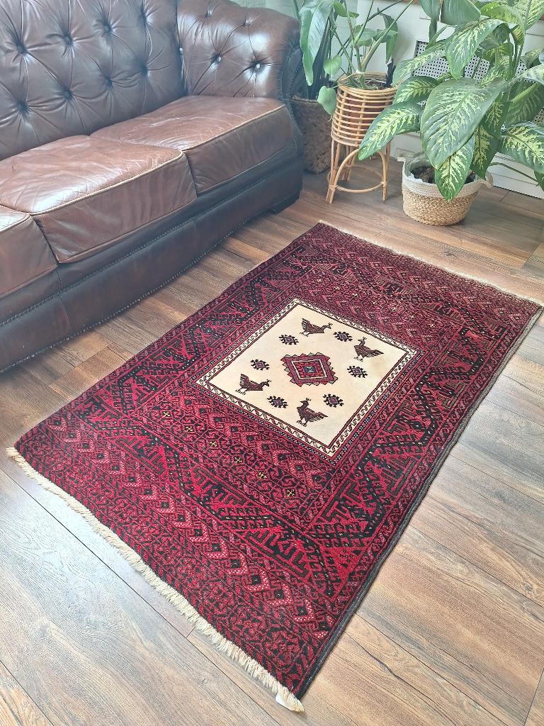 Vintage Perzisch tapijt * 150x95 cm * rood/crème, Gebruikt, 150 tot 200 cm, Rechthoekig, Vintage Perzisch oosters duurzaam vloerkleed bohemien