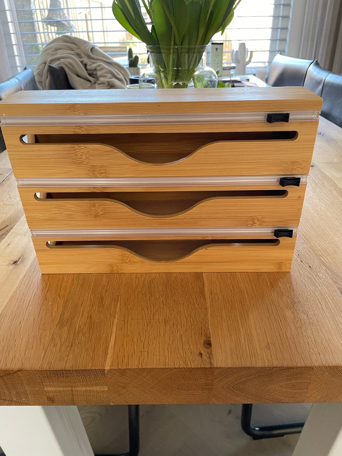 Bamboe foliedispenser met snijders - 3 rollen, Ophalen, Overige typen, Hout, Zo goed als nieuw