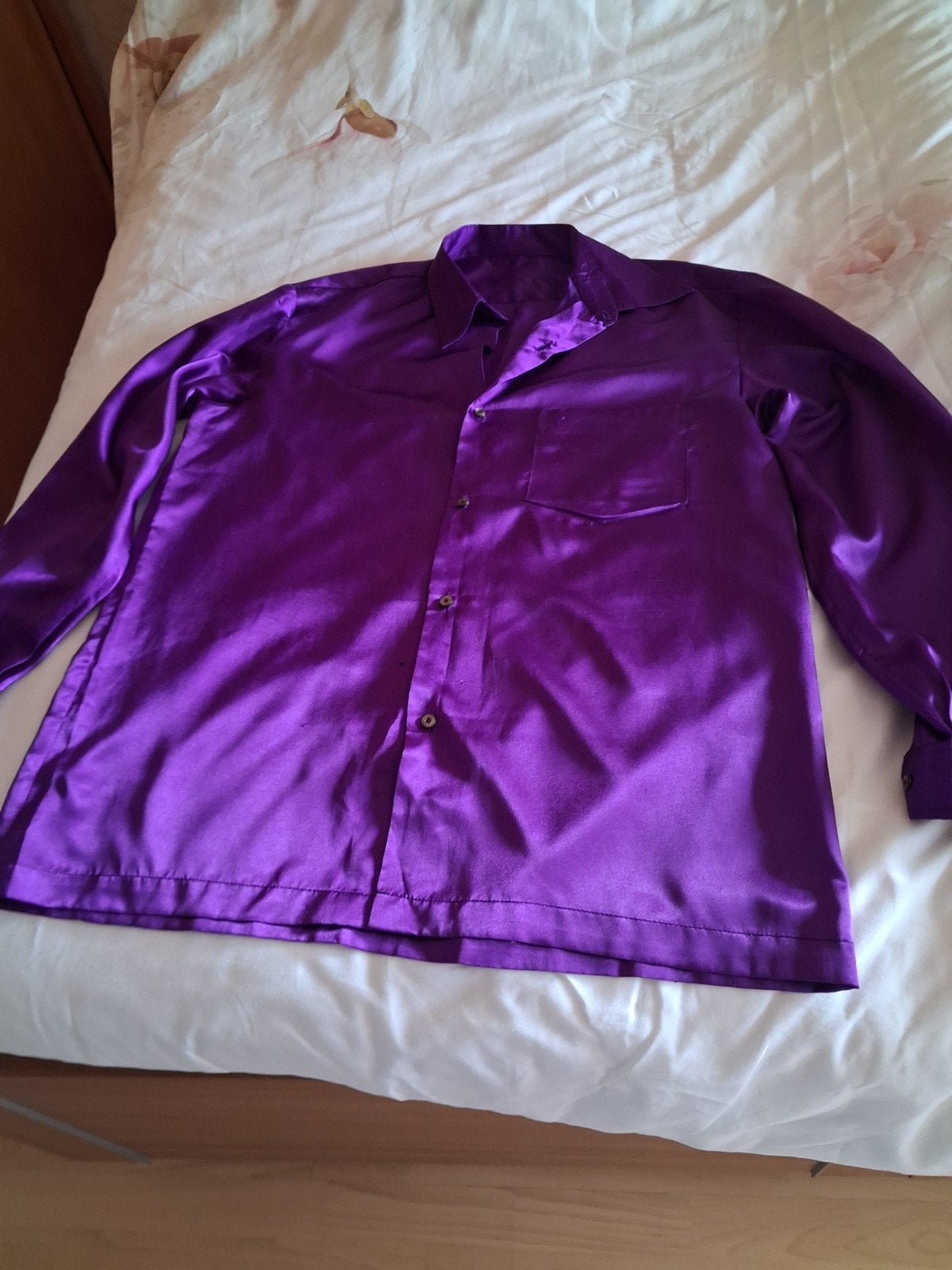 Paarse satijnen herenblouse - Carnaval / Feest, Carnaval, Overige maten, Ophalen of Verzenden, Kleding