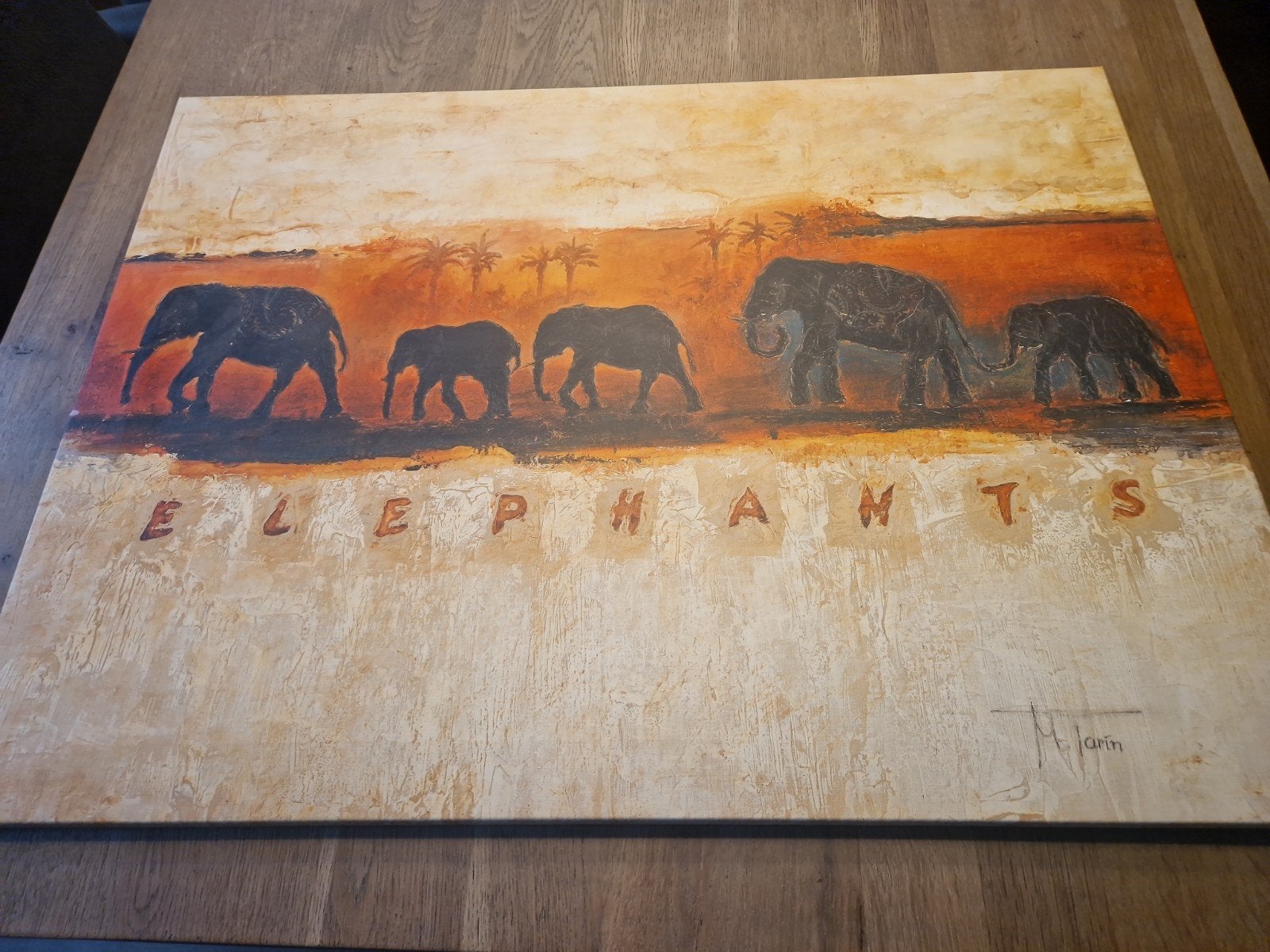canvas  'Elephants' - Afrikaanse olifanten, Ophalen, Gesigneerd, Dieren, Olieverf