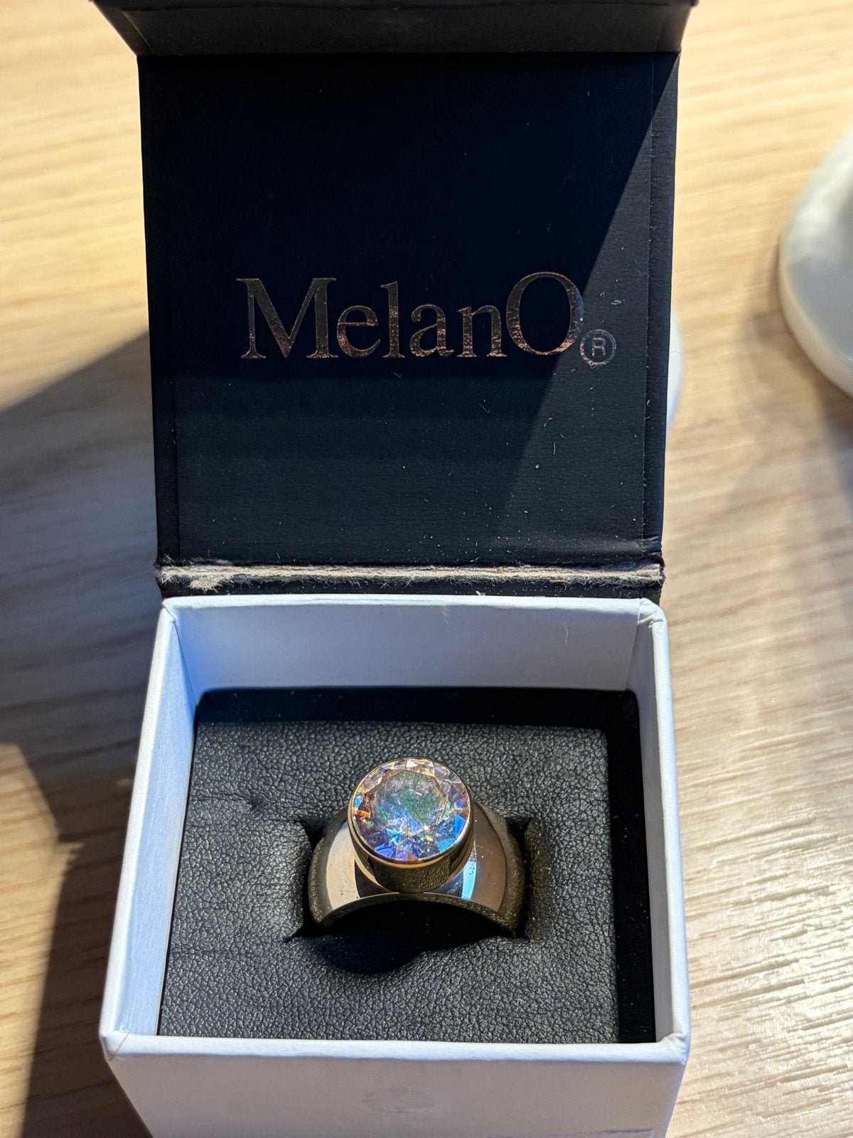 MelanO ring met verwisselbare steen, goudkleurig, Met kristal, Overige materialen, Gebruikt, Ophalen of Verzenden