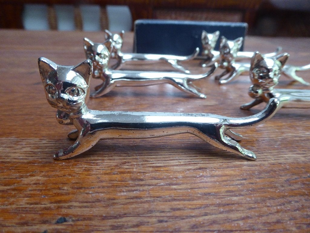 6 verzilverde messenleggers, model kat – poes(1), Ophalen of Verzenden