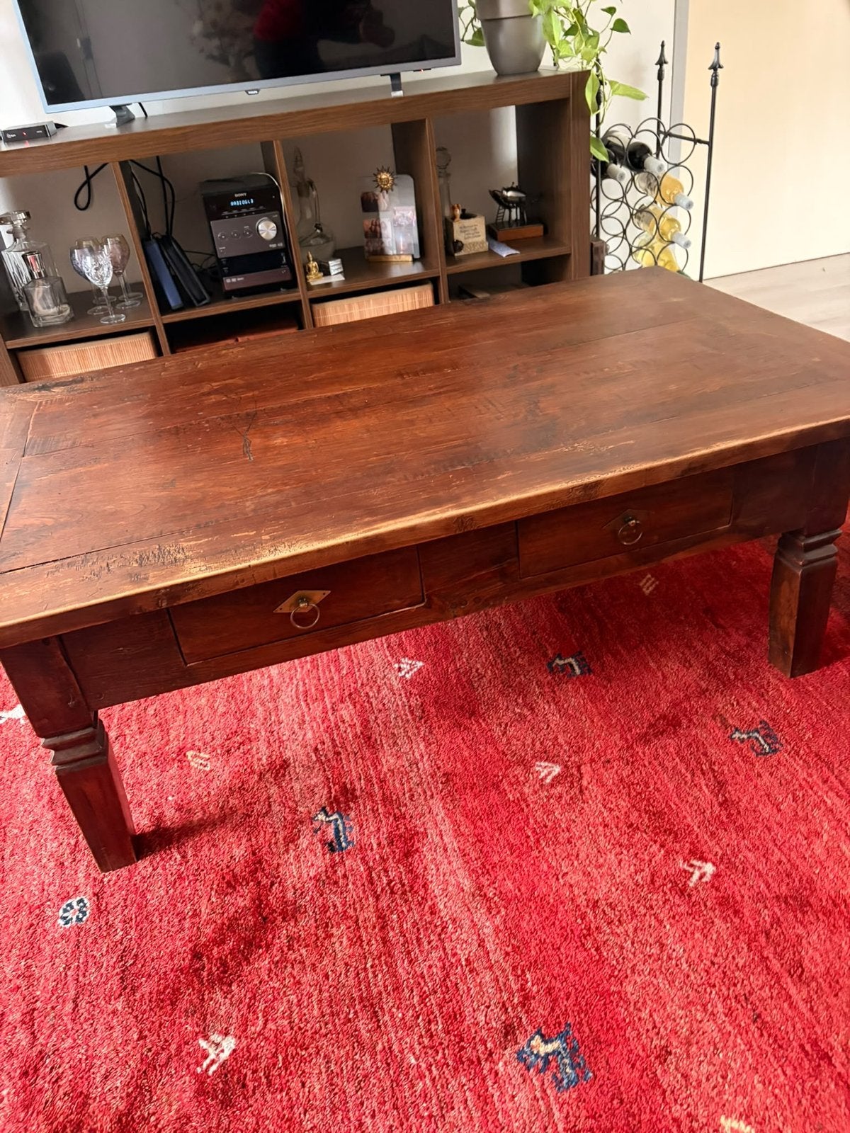 Massief eikenhouten salontafel 130x80x50 cm, Ophalen, Gebruikt, 100 tot 150 cm, Eikenhout