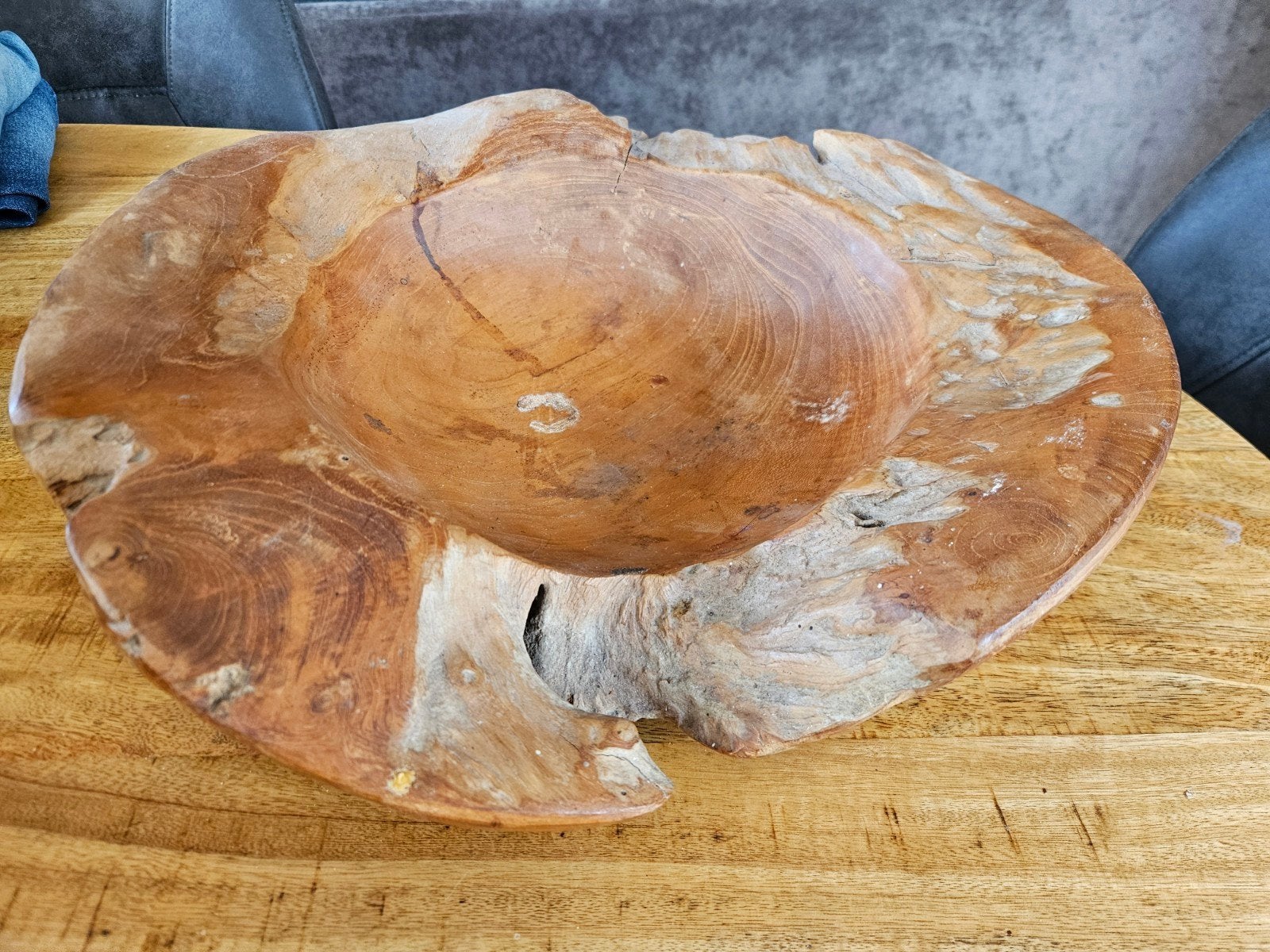 Teakhouten fruitschaal, Huis en Inrichting, Woonaccessoires | Schalen en Manden, Ophalen of Verzenden, Rond, Hout, Schaal