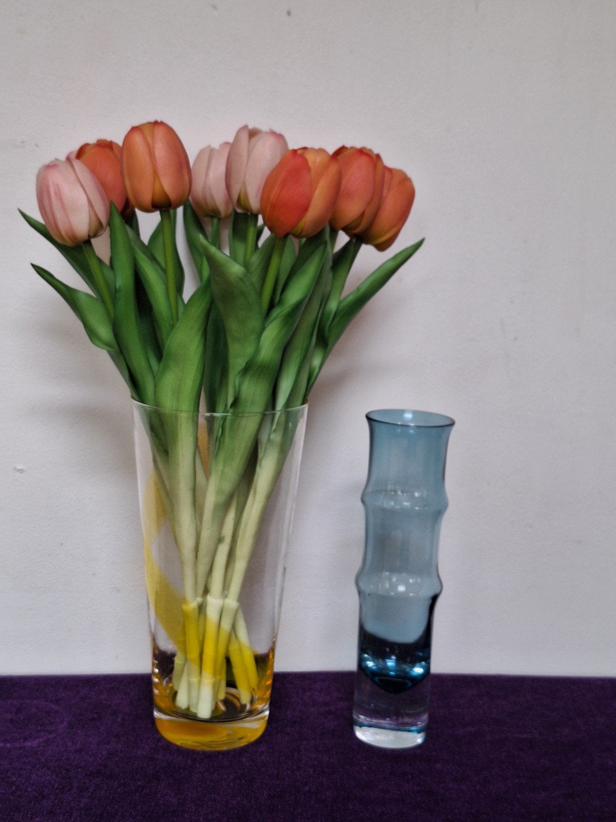 Blauwe glazen bamboevaas-Bo Borgstrom  - 19 cm hoog, Antiek en Kunst, Ophalen of Verzenden