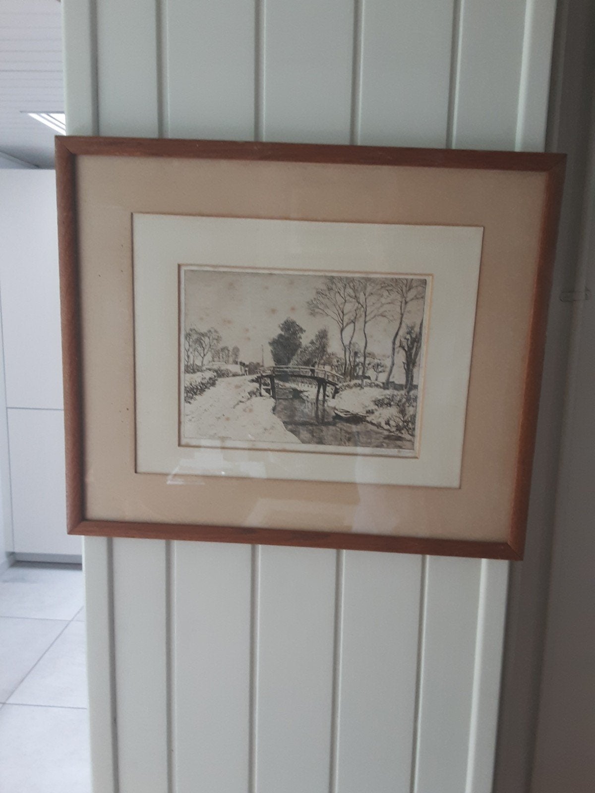 Ids Wiersma - Landschap met brug, ingelijste ets, Ophalen of Verzenden
