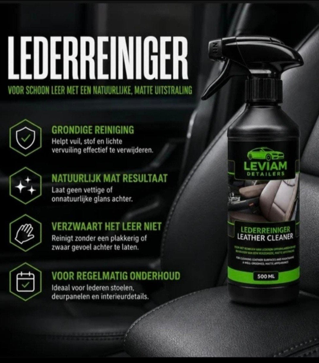 Leviam Lederreiniger 500ml - Natuurlijke Matte Uitstraling, Auto diversen, Verzenden, Leviam Detailers, Info@leviamdetailers.com