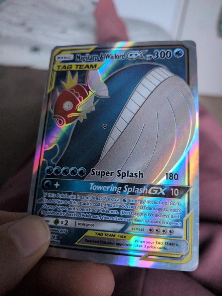 Pokemon Magikarp & Wailord GX, Ophalen of Verzenden, Gebruikt, Losse kaart, Foil