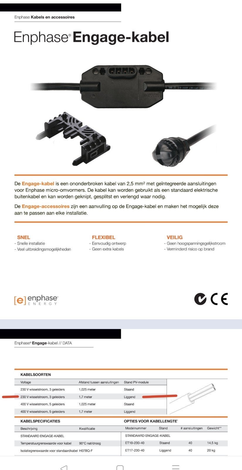 Enphase Engage Cable 3stuks voor 3 panelen per kabel, Ophalen of Verzenden, Overige typen