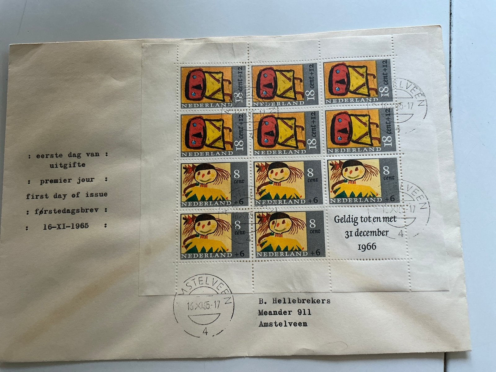 Eerste Dag Envelop Nederland 1965 - Kinderpostzegels, Postzegels en Munten, Postzegels | Eerstedagenveloppen, Ophalen of Verzenden