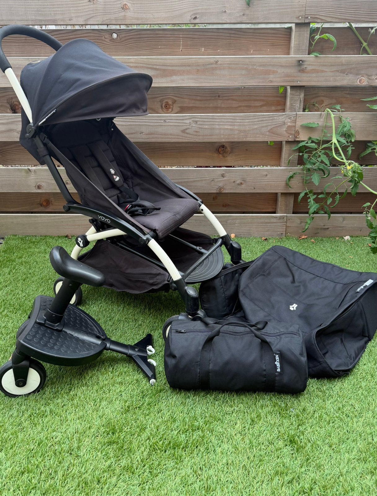 YOYO BABYZEN Buggy Zwart met Tas, Voetenzak en Meerijdplank, Ophalen, Gebruikt, Overige merken, Verstelbare rugleuning