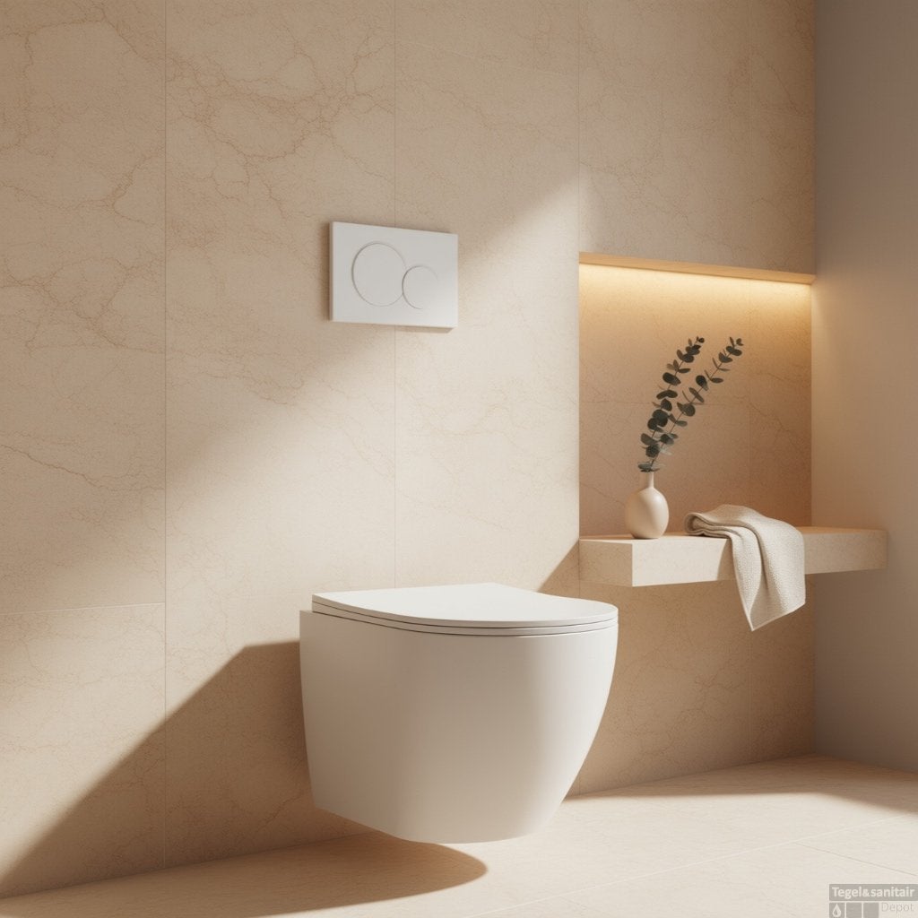 WC Pot (cover+seat) 49cm - Randloos - zo goed als nieuw, Ophalen, Zo goed als nieuw, Glas, Toilet