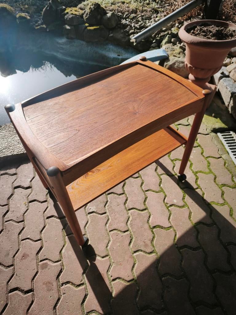 Deense Poul Hundevad vintage jaren 60 teak trolley, Ophalen