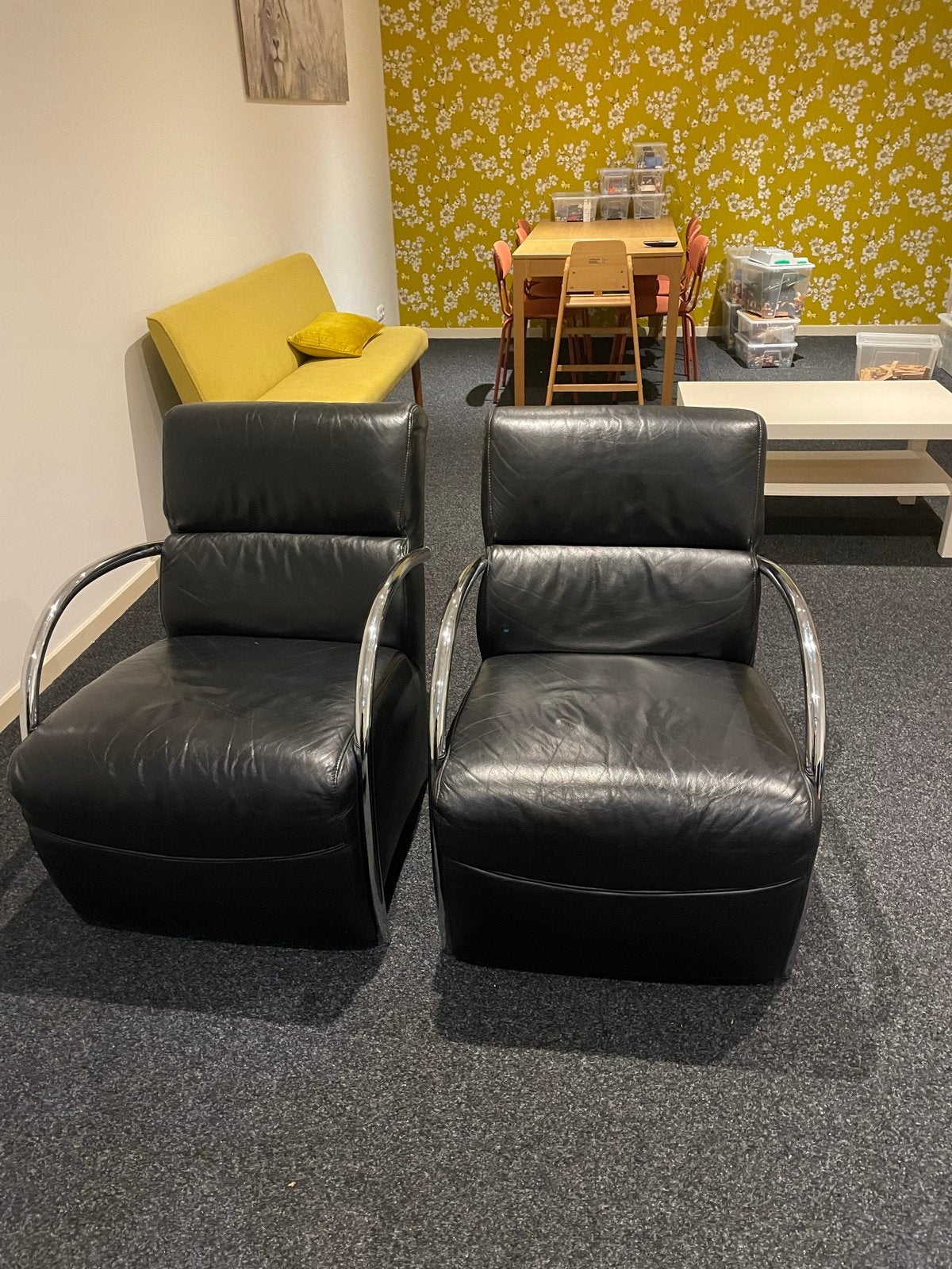 Leren fauteuil met chromen armleuningen, Ophalen of Verzenden, Gebruikt, Leer, 75 tot 100 cm