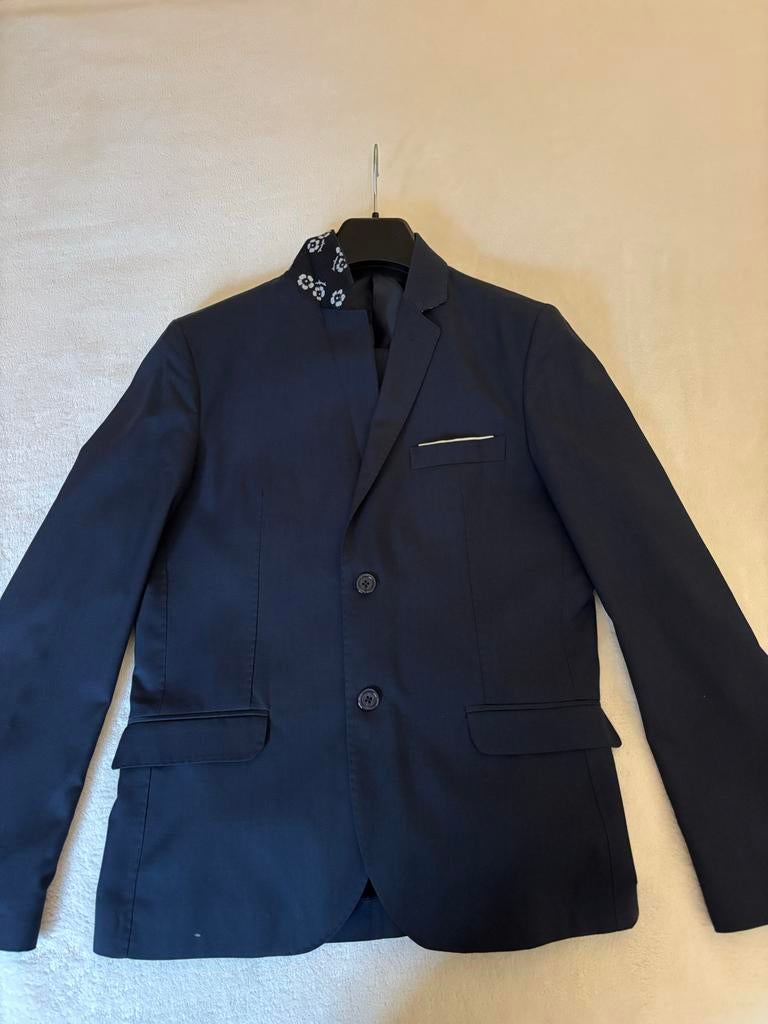 Italiaans Slim Fit Pak Maat 48 Donkerblauw, Ophalen of Verzenden, Zo goed als nieuw, Maat 48/50 (M), Blauw