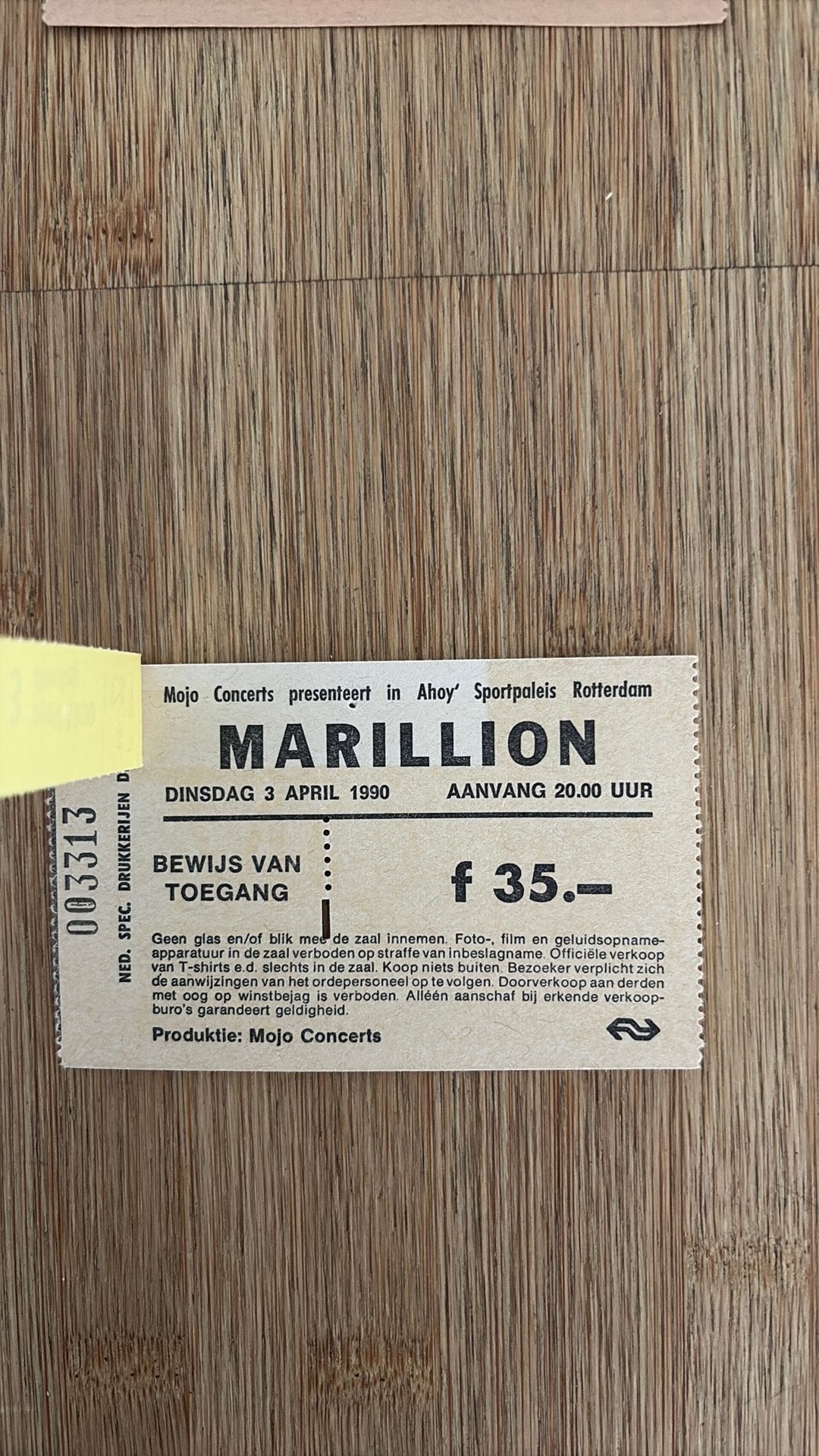 Marillion concertkaartje 1990, Eén persoon