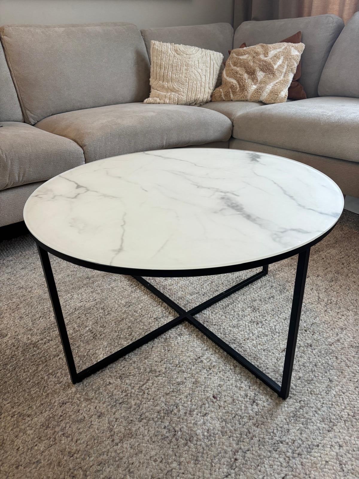 Westwing Antigua salontafel met marmerlook blad, Ophalen, Overige materialen, Rond, 50 tot 100 cm