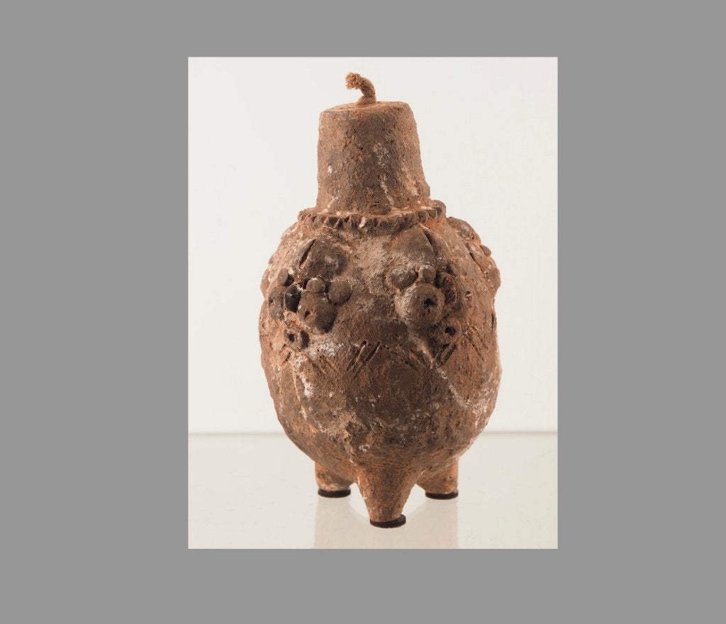 Tikar terracotta olielamp Kameroen Nr.4 (251023-17), Antiek en Kunst, Ophalen of Verzenden