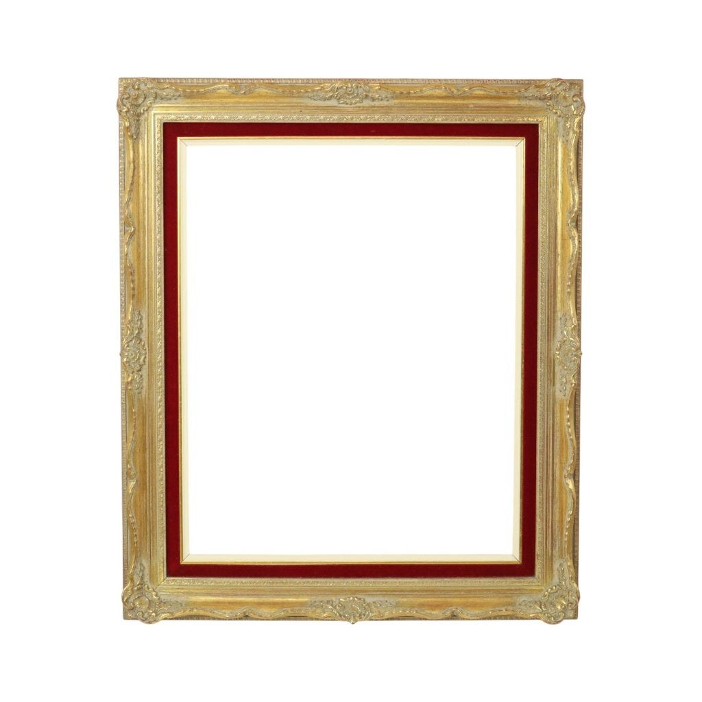 Vintage Vergulde Lijst Barok Stijl Rood Fluweel Klassiek 65, Gebruikt, Schilderijlijst, Ophalen of Verzenden, Goud