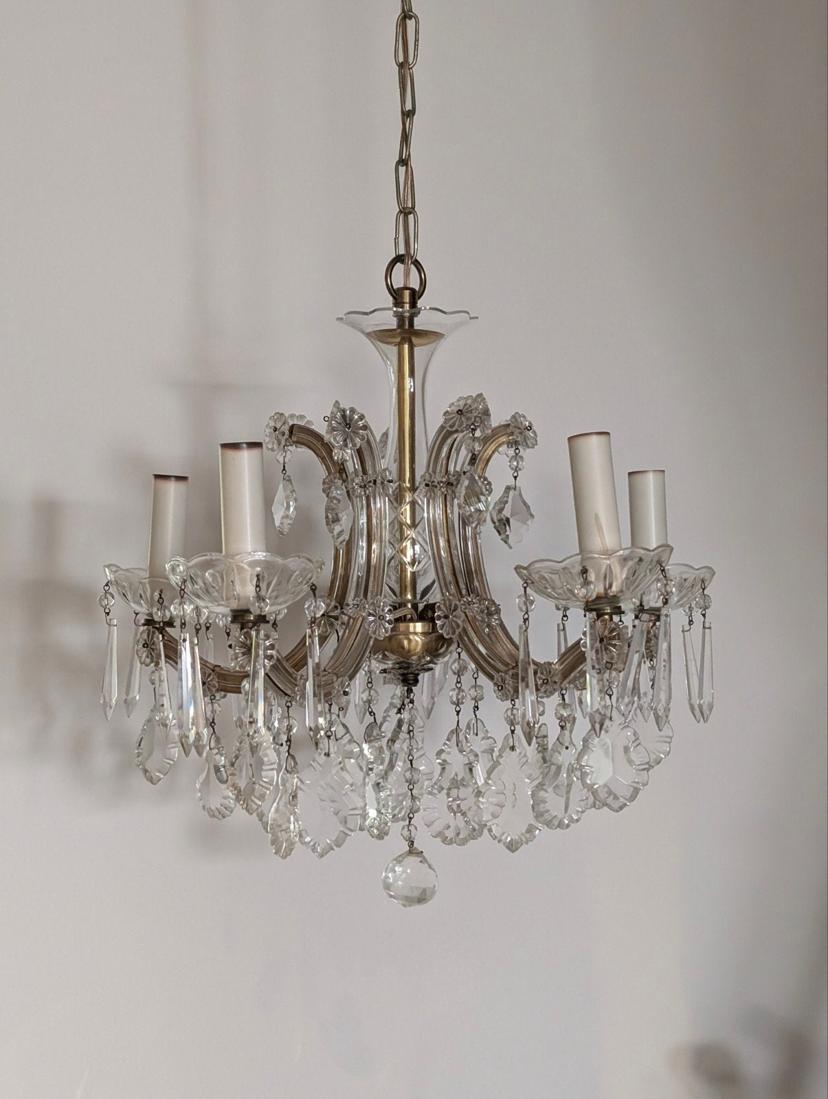 Vintage Maria Theresia kristal/glas kroonluchter | 5-lichts, Ophalen, Gebruikt, E14 (klein), Maria Theresia