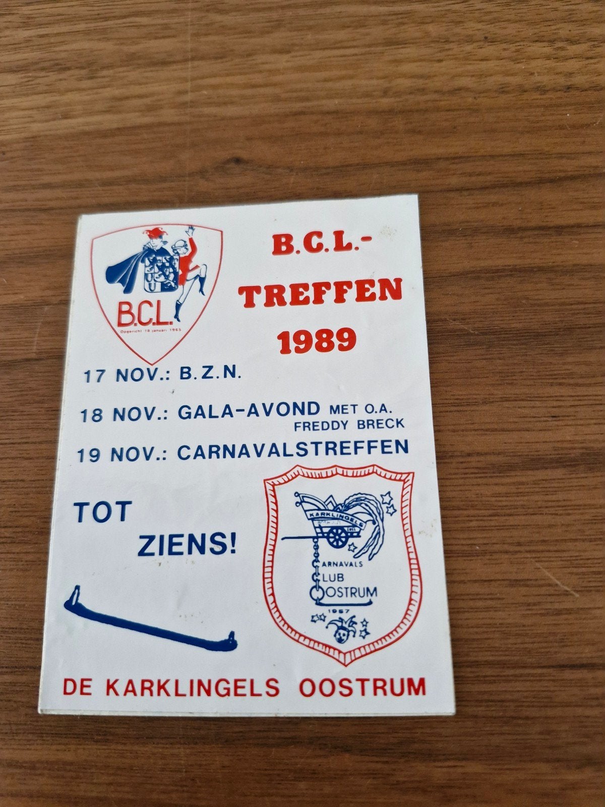 8361  B.C.L.-Treffen 1989 De Karklingels Oostrum Sticker, Verzamelen, Ophalen of Verzenden, Gebruikt, Bedrijf of Vereniging