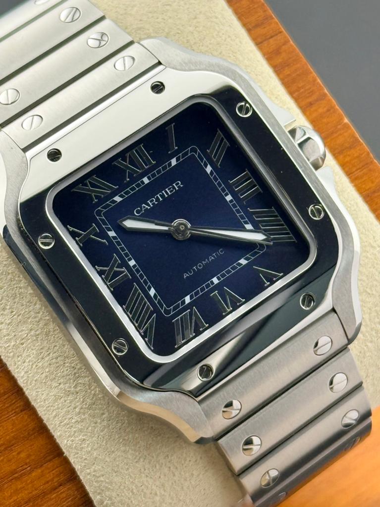 Cartier Santos de Cartier Medium WSSA0063 Blauw, Ophalen of Verzenden, Zo goed als nieuw, Staal, Overige merken