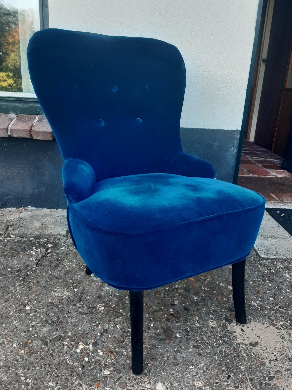 IKEA REMSTA Fauteuil - Donkerblauw Velvet, Ophalen, Modern, Scandinavisch, Minder dan 75 cm, Zo goed als nieuw