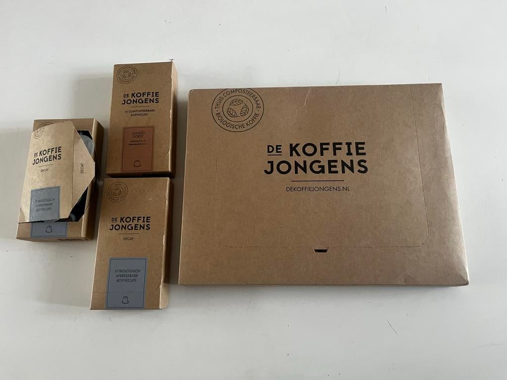 De Koffie Jongens Biologische Koffiecups - Lungo & Decaf, Koffiepads en cups, Overige modellen, 10 kopjes of meer, Nieuw
