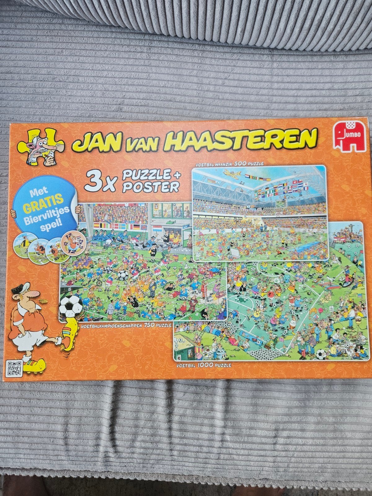 Jan van Haasteren Voetbal Waanzin 3-in-1 Puzzelset, Ophalen of Verzenden, Meer dan 1500 stukjes, Gebruikt, Legpuzzel
