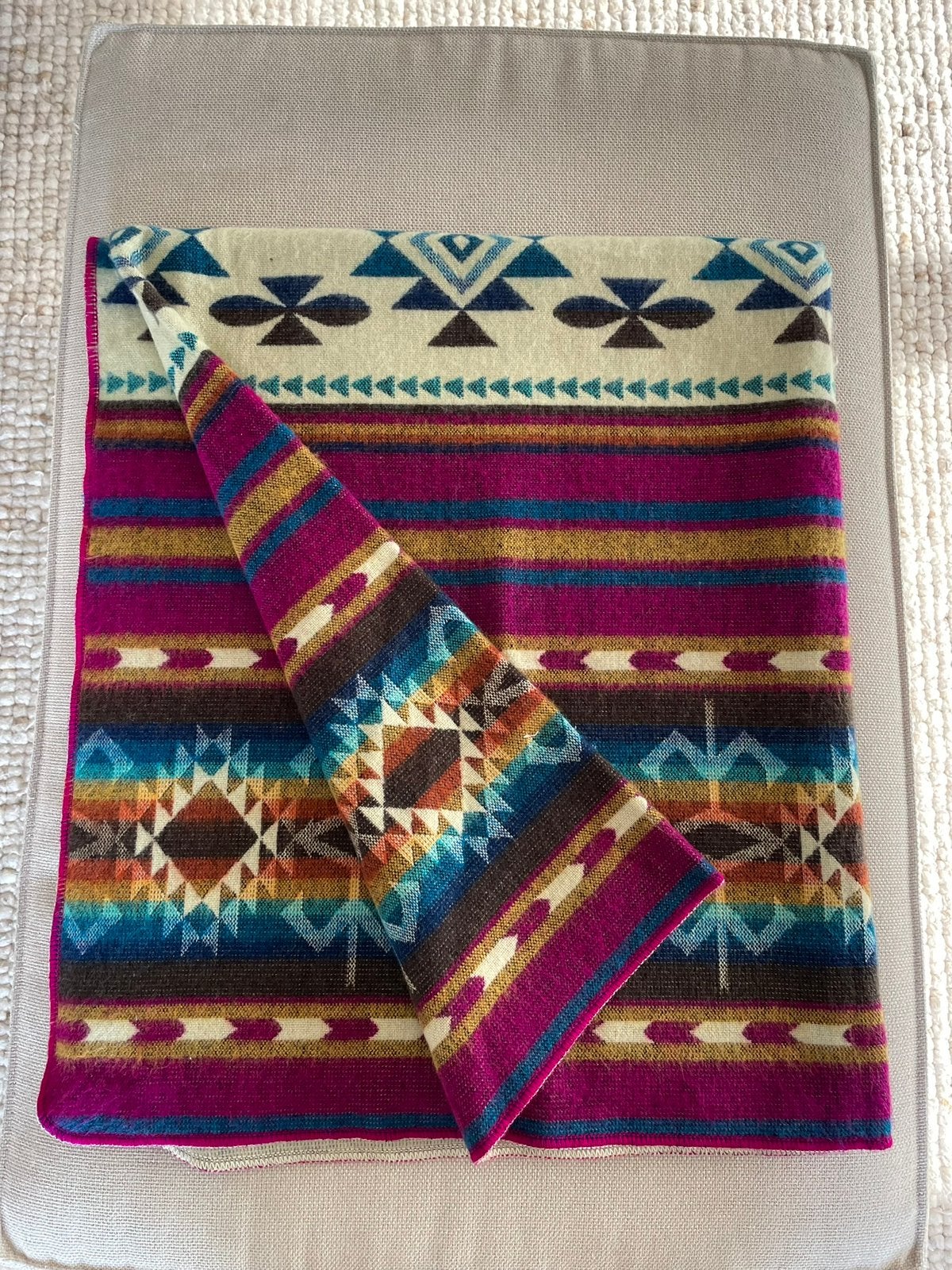 Alpaca wolmix plaid - dubbelzijdig - native print boho, Huis en Inrichting, Verzenden, Wol, Nieuw, Plaid