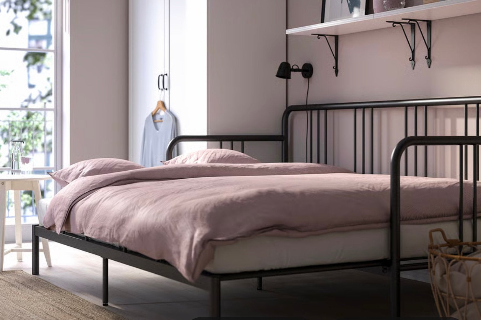 Bedbank IKEA FYRESDAL - met 2 matrassen, Ophalen, Modern., Gebruikt, Zwart
