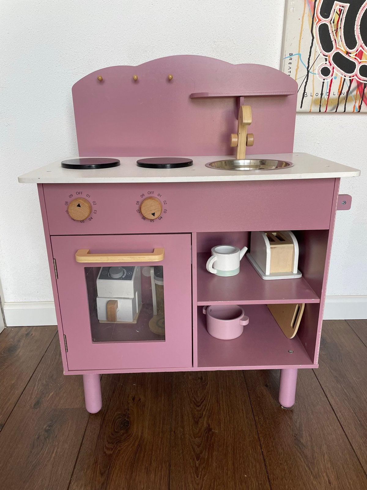 Houten Speelkeuken Roze met Accessoires, Ophalen, Gebruikt, Hout, Speelkeuken