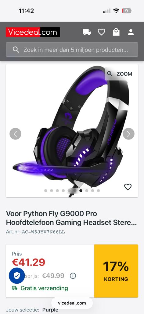 Python Fly G9000 Pro Gaming Headset - Stereo Hoofdtelefoon, Ophalen, Nieuw, Over oor (circumaural), Overige merken