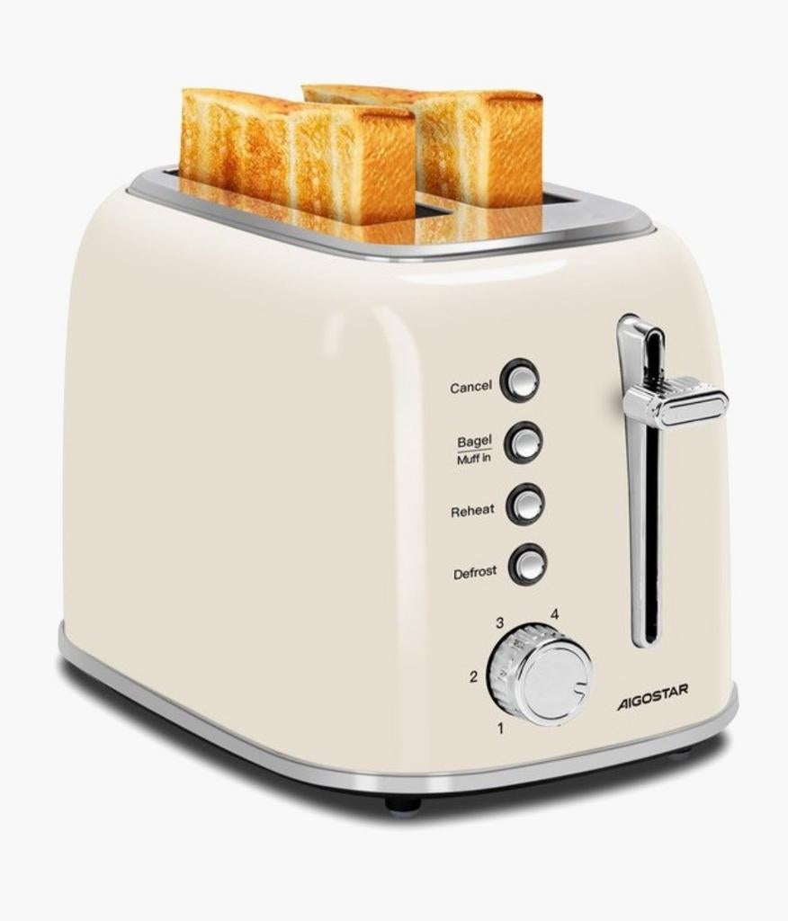 Aigostar Toaster 800W Beige -broodrooster, Witgoed en Apparatuur, Broodroosters, Nieuw, Uitneembare kruimellade, Ophalen of Verzenden
