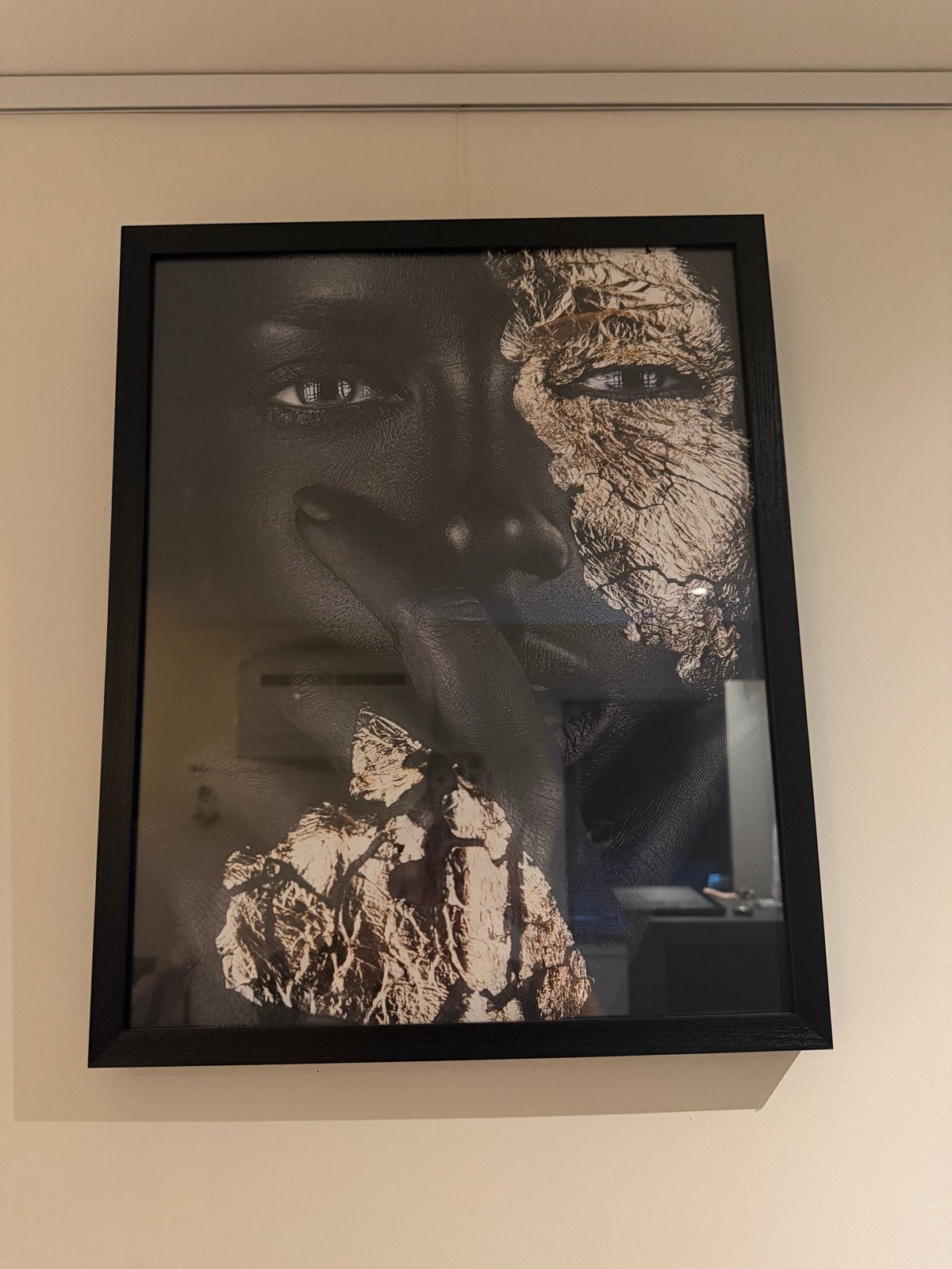 Modern portret schilderij met gouden accenten, Ophalen, Papier/karton, Ingelijst, Print