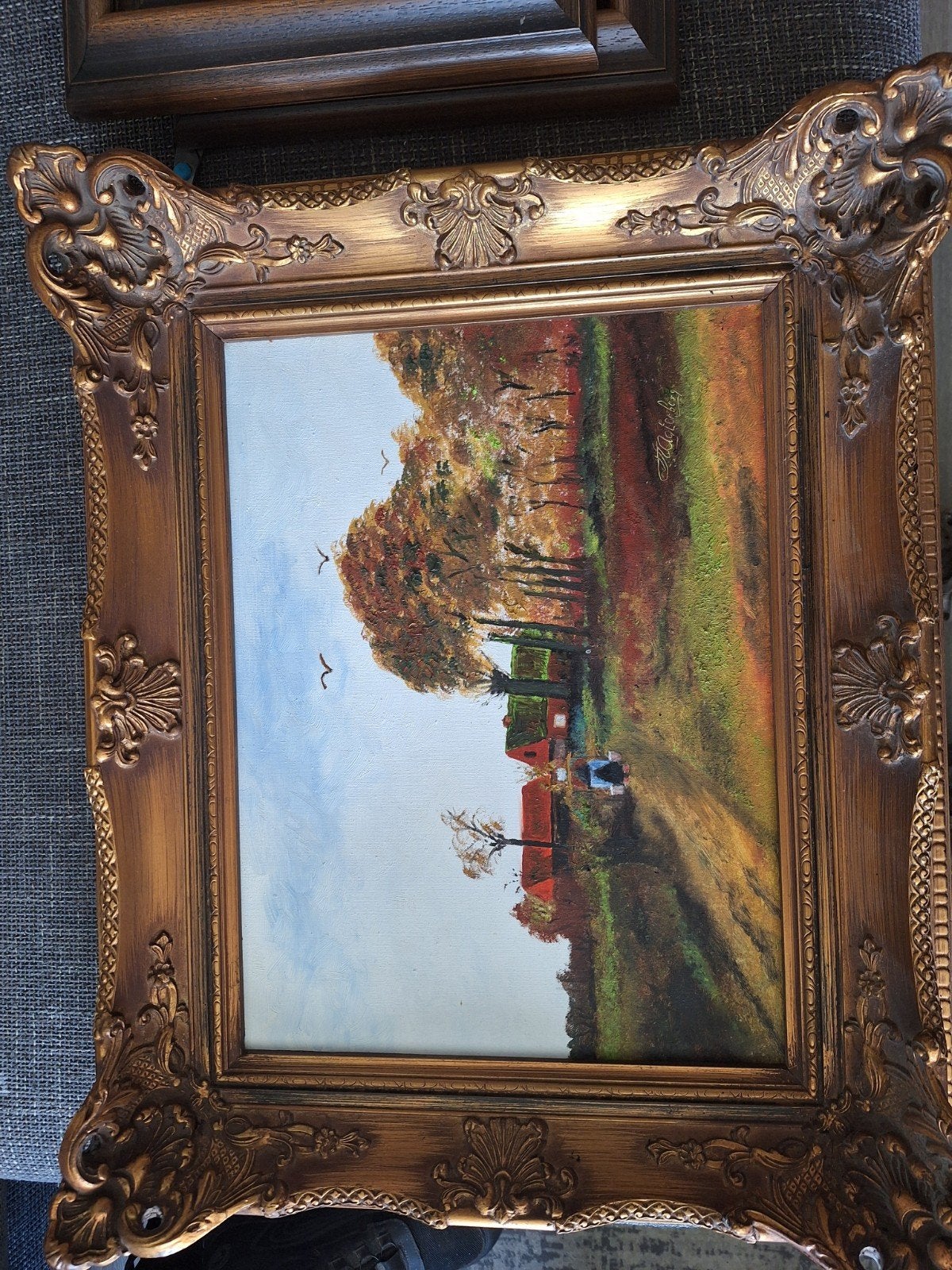 Schilderij Agterberg met gipsen kooflijst,olieverf op canvas, Ophalen, Doek, Landschap, Olieverf
