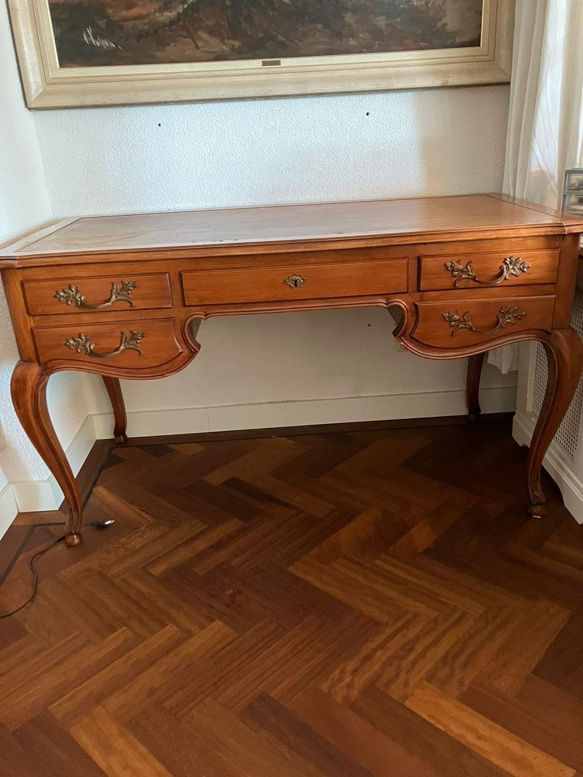 Antiek bureau met leren blad en bijpassende stoel, Ophalen