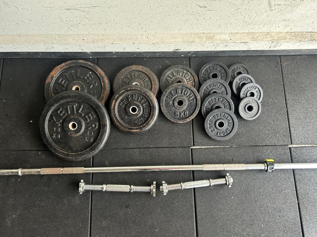 100kg Halterset met (dumbell)stangen, Sport en Fitness, Ophalen, Gebruikt, ., .