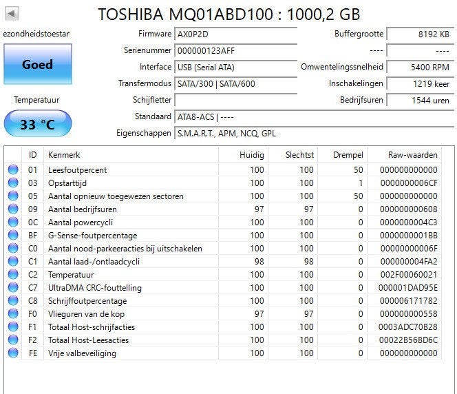 Toshiba 1TB 1000GB 2.5" Harde Schijf (SATA / 5400 RPM), Intern, Toshiba, Info@toshiba.com, Refurbished