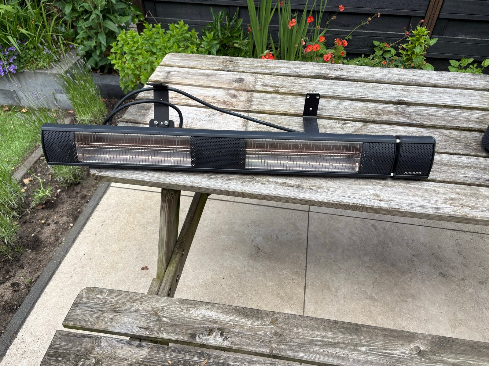 AREBOS Infrarood Heater 3000W - Zwart, IP65, Tuin en Terras, Terrasverwarmers, Zo goed als nieuw, Elektrisch, Wand, Waterbestendig