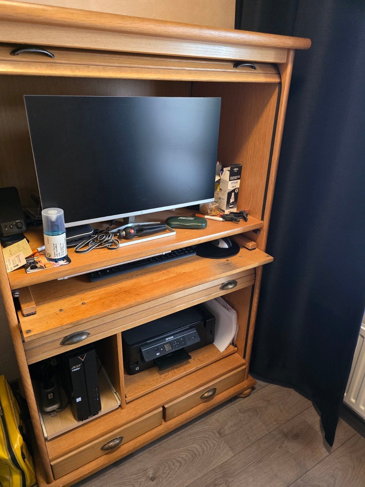 Eiken computerkast met rolluik, Huis en Inrichting, Ophalen, Gebruikt, Klassiek, functioneel, 70 tot 120 cm
