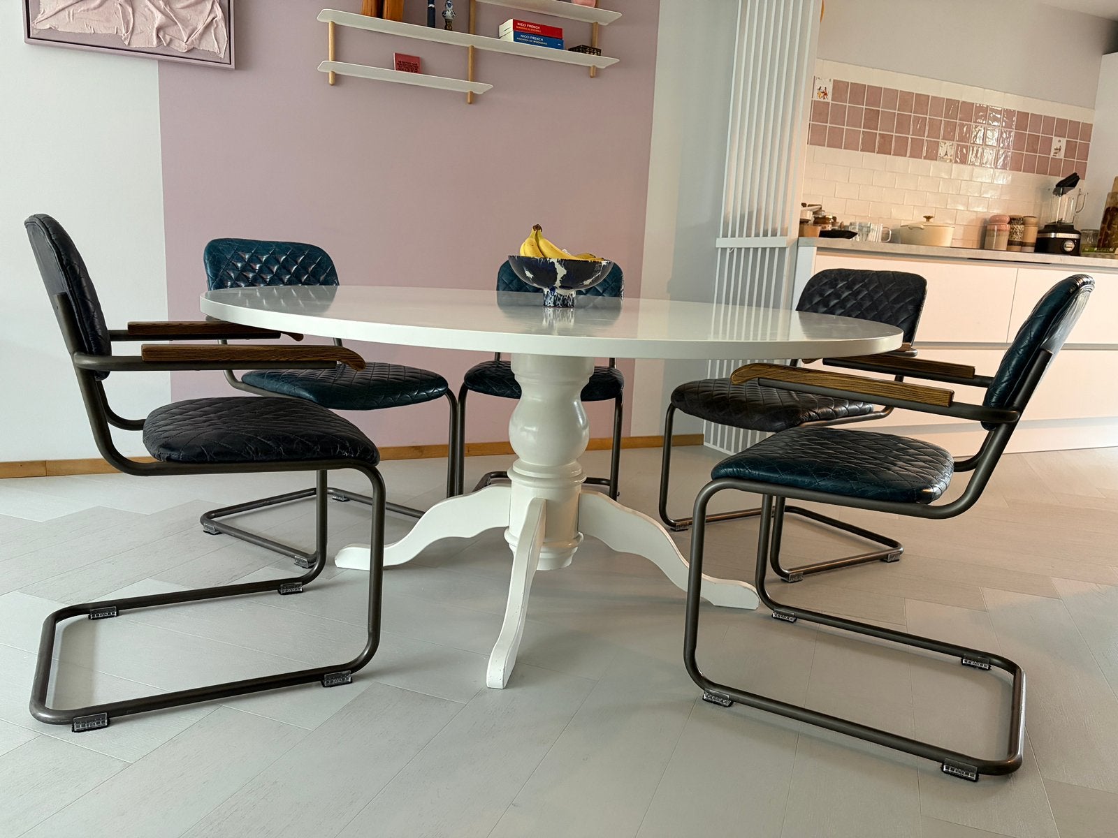 Ronde witte eettafel 160cm, Huis en Inrichting, Gebruikt, 150 tot 200 cm, Rond, Ophalen of Verzenden