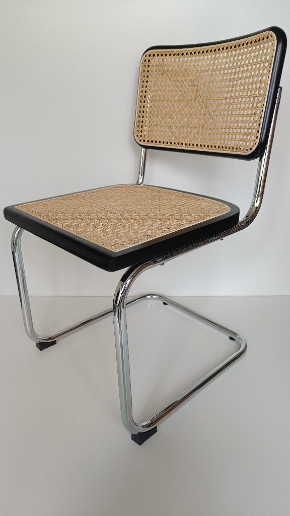 8x Thonet stijl Cesca Breuer buisstoel zwart rotan webbing